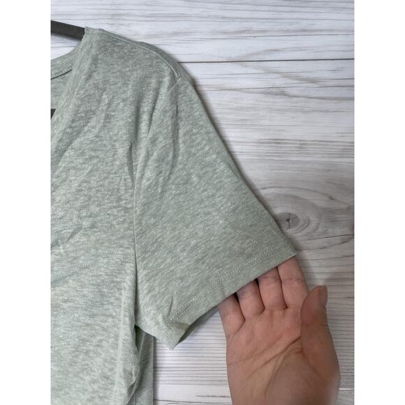 A New Day Shirt Womens Medium Heather Sage Green Linen Blend Twist Front V Neck - Picture 3 of 9